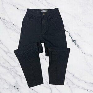 ZARA Mom Jeans Size 2 High Rise Waist Ribbed Moto Seamed Panel Tapered Denim